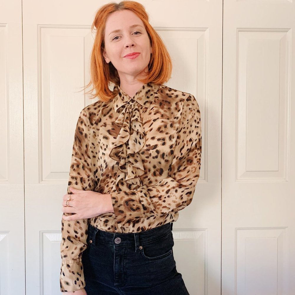 vintage ruffle leopard blouse, small
